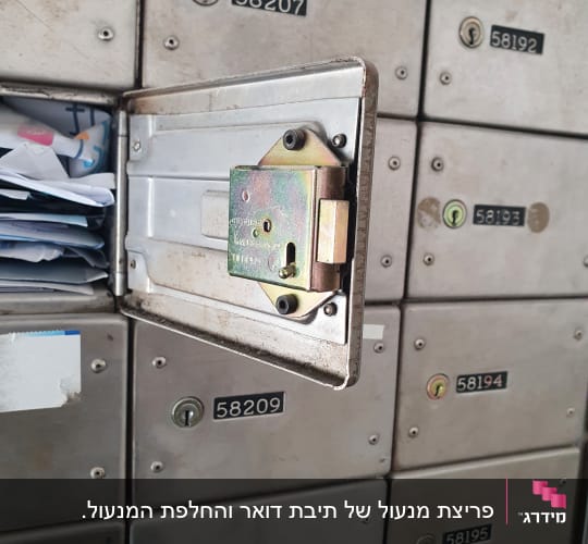 תיבת דואר פתוחה עם מנעול חשוף